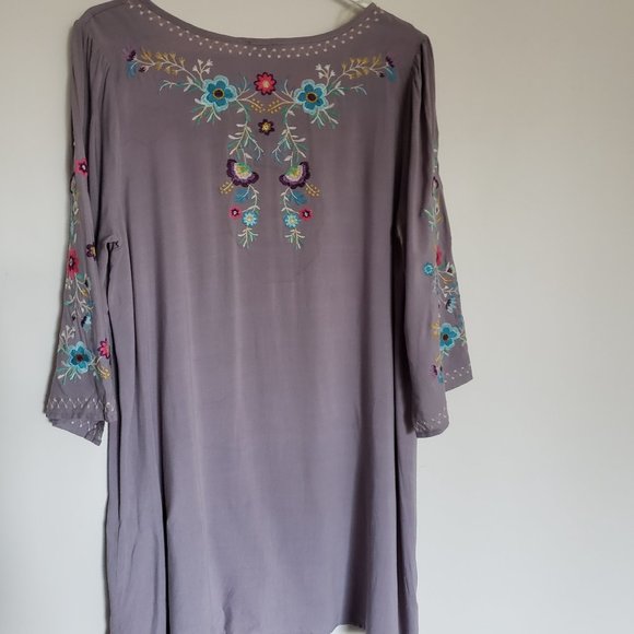 Umgee Mauve Embroidered Boho Shift Dress - Picture 4 of 7